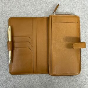 Levenger Zip Wallet Organizer Cognac Brown Leather Pen Slot Business Travel New